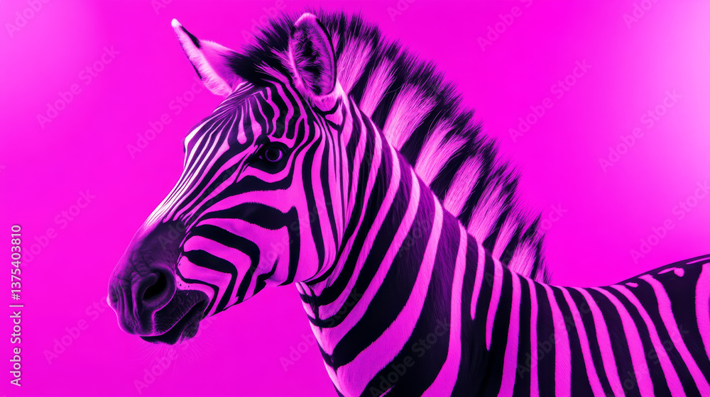 striking zebra with vibrant stripes against pink background striking zebra with vibrant stripes against pink background