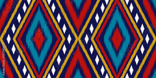Ethnic ikat seamless pattern.beautiful pattern. floral embroidery, bohemian style, abstract flower art print. ethnic ikat abstract art. seamless fabric. ikat design for fabric, wallpaper, clothing.	
