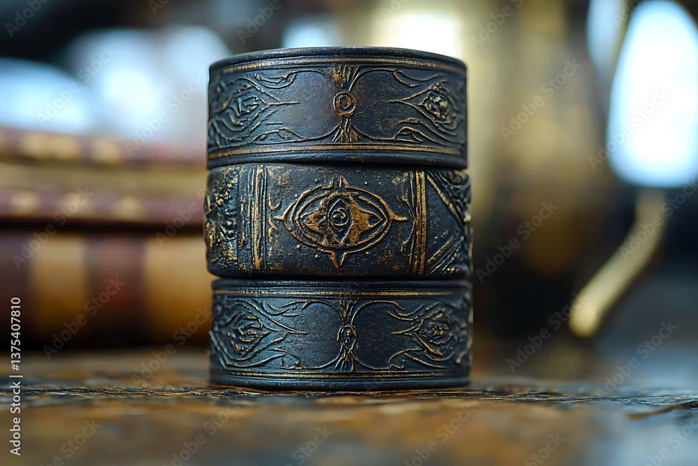 Stacked Decorative Rings on Wooden Surface Stacked Decorative Rings on Wooden Surface