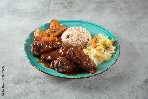 Quadro su tela A view of a jerk chicken wings entree.