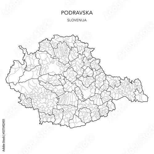 Administrative Map of the Drava Statistical Region (Podravska) with Municipalities (Občine) and Settlements (Naselja) as of 2024 - Slovenia - Vector Map