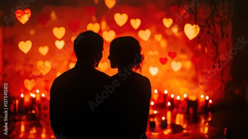 Obraz na płótnie A loving couple standing together under a romantic heartshaped glow w salonie