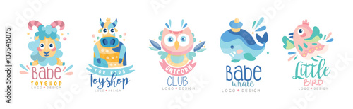 Baby Toy Shop Logo Design with Animal Vector Set