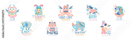 Baby Toy Shop Logo Design with Animal Vector Set
