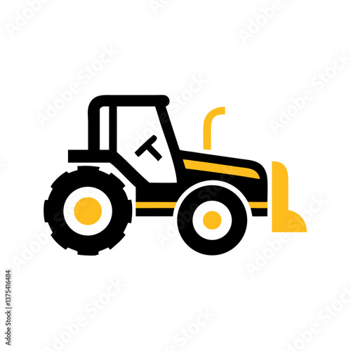 Tractor icon in black and yellow flat design