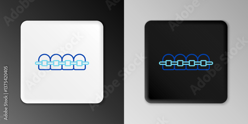 Line Teeth with braces icon isolated on grey background. Alignment of bite of teeth, dental row with with braces. Dental concept. Colorful outline concept. Vector