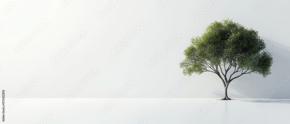 Obraz premium Solitary Tree Against Minimalistic White Background Representing Nature and Serenity in Modern Design