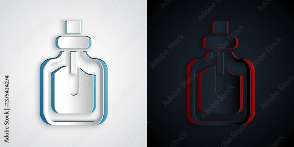 Paper cut Perfume icon isolated on grey and black background. Paper art style. Vector Paper cut Perfume icon isolated on grey and black background. Paper art style. Vector