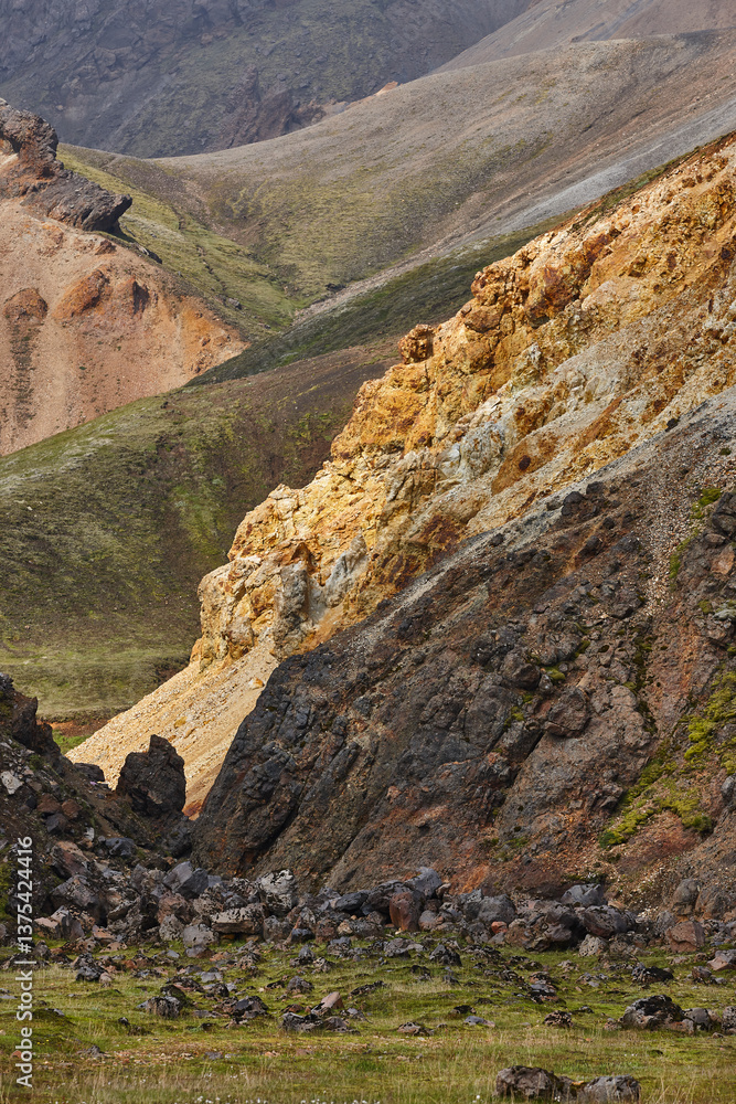 Volcanic landscape with rhyolite formations. Fjallabak. South area. Iceland
