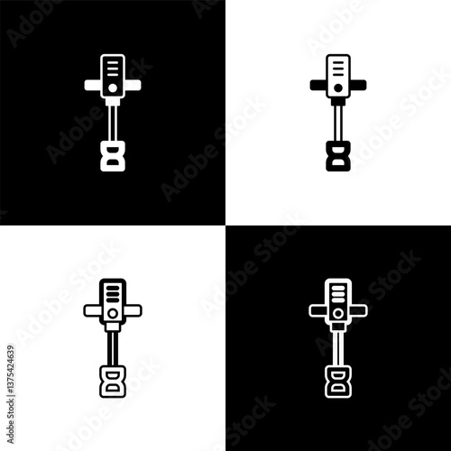 Set Electrical hand concrete mixer icon isolated on black and white background. Handheld electric cement mixer. Vector