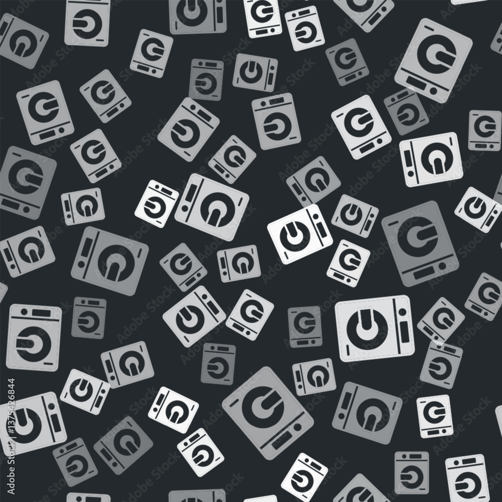Grey Washer icon isolated seamless pattern on black background. Washing machine icon. Clothes washer - laundry machine. Home appliance symbol. Vector Grey Washer icon isolated seamless pattern on black background. Washing machine icon. Clothes washer - laundry machine. Home appliance symbol. Vector