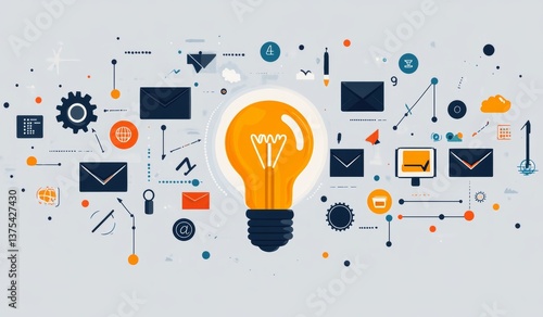 A light bulb is surrounded by many other objects, including a keyboard