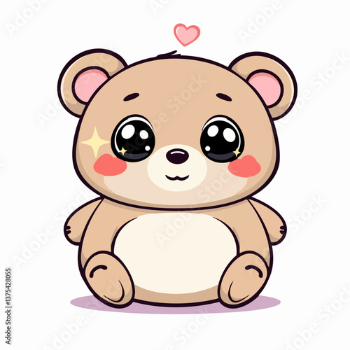 Cute kawaii teddy bear with big eyes and blush