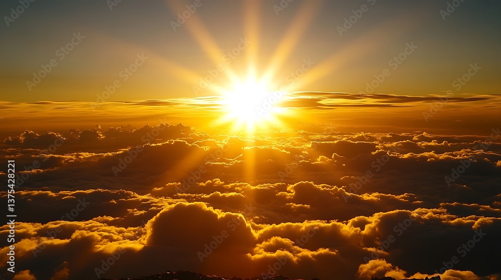 Sunrise above clouds, mountain view Sunrise above clouds, mountain view