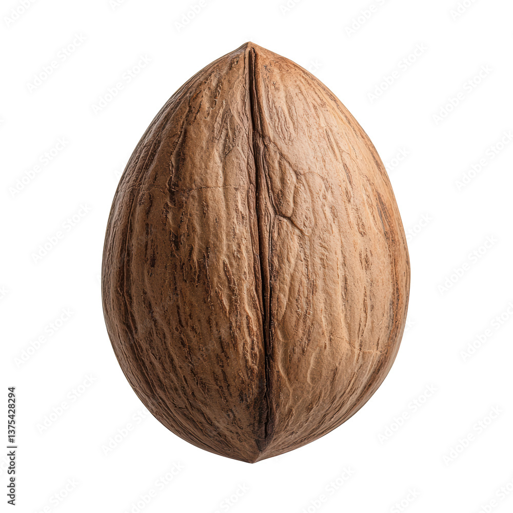A detailed pecan nut featuring a textured brown shell, showcasing its unique shape and natural patterns. A detailed pecan nut featuring a textured brown shell, showcasing its unique shape and natural patterns.