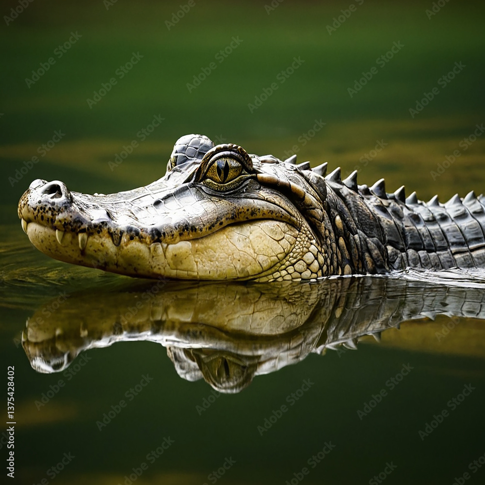 Fototapeta premium Spectacled Caiman in Water Reflection Wildlife Nature