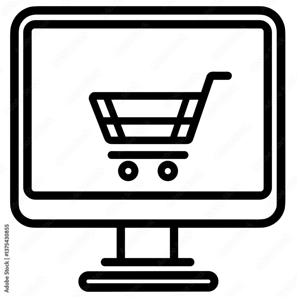 Online shopping icon with computer screen and cart symbol Online shopping icon with computer screen and cart symbol