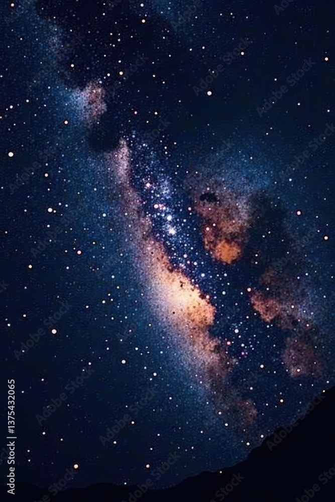 Naklejka premium Dark canvas of starry night sky with glittering celestial bodies against a vast black universe, galaxy, stars