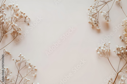 Pink flatlay background with dried flowers