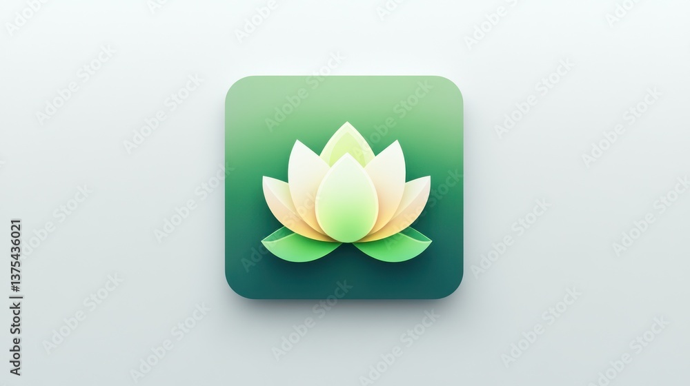 Green lotus flower app icon, minimalist design, white background, wellness app Green lotus flower app icon, minimalist design, white background, wellness app