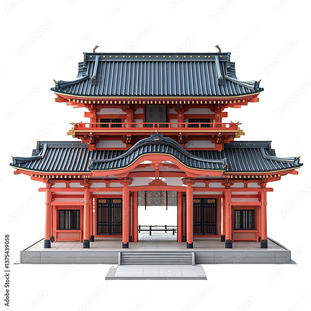 Obraz premium 3D front view illustration of a Kyoto Imperial Palace Japan monument isolated on a white transparent background