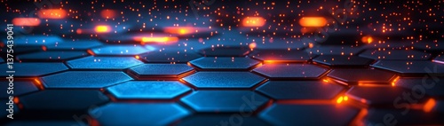 A close up of a hexagonal pattern with a blue and orange color scheme