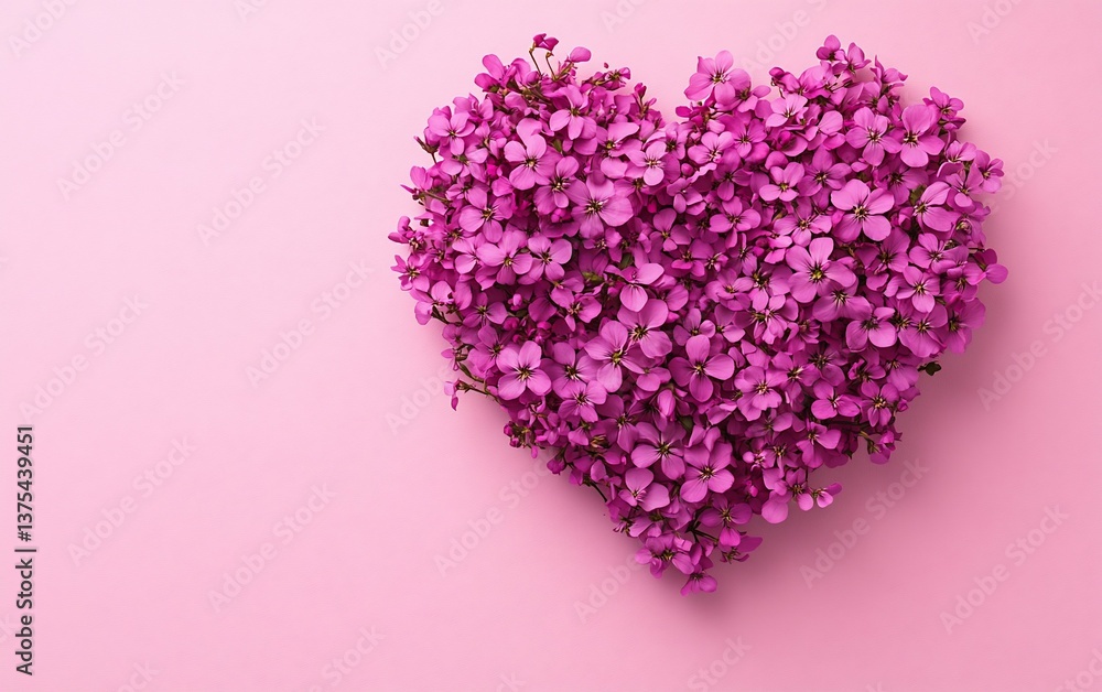 Obraz premium Floral Heart of Pink Flowers on Pink Background suitable for website background