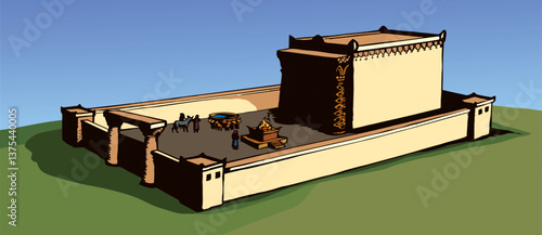 Vector drawing. Old Jewish Temple