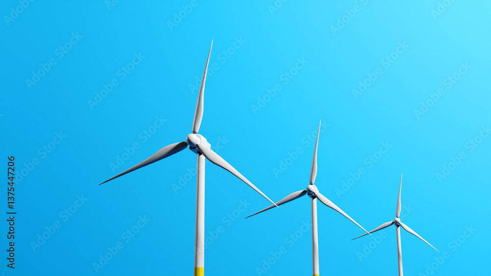 Wind turbiner on color background. concept clean energy power, 3d render Wind turbiner on color background. concept clean energy power, 3d render