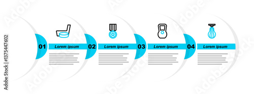 Set line Punching bag, Kettlebell, Medal and Ice hockey stick and puck icon. Vector