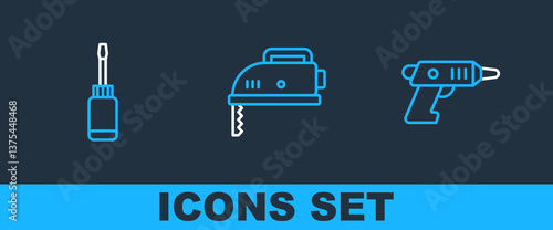 Set line Electric cordless screwdriver, Screwdriver and jigsaw icon. Vector