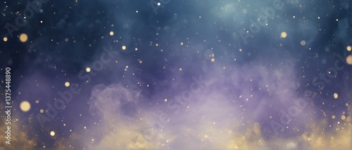 A softly blurred cosmic mist background with deep navy blues, soft gold gradients, and hints of ghostly lavender