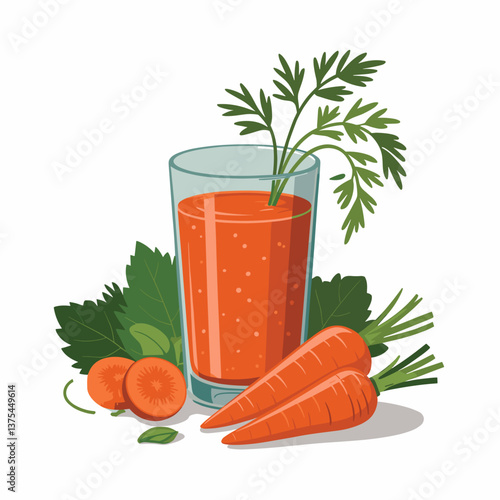Carrot Juice Glass with Fresh Carrots and Parsley