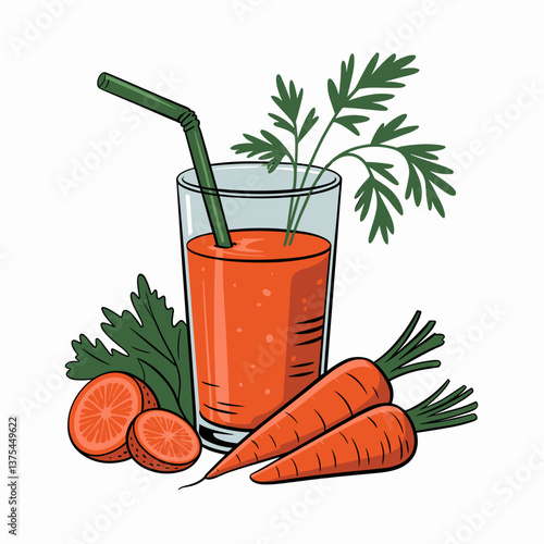 Carrot Juice Glass with Fresh Carrots and Parsley