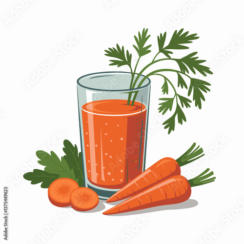 Carrot Juice Glass with Fresh Carrots and Parsley