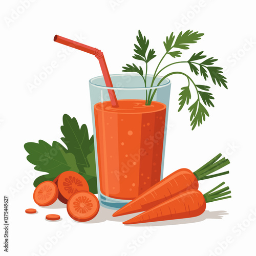 Carrot Juice Glass with Fresh Carrots and Parsley