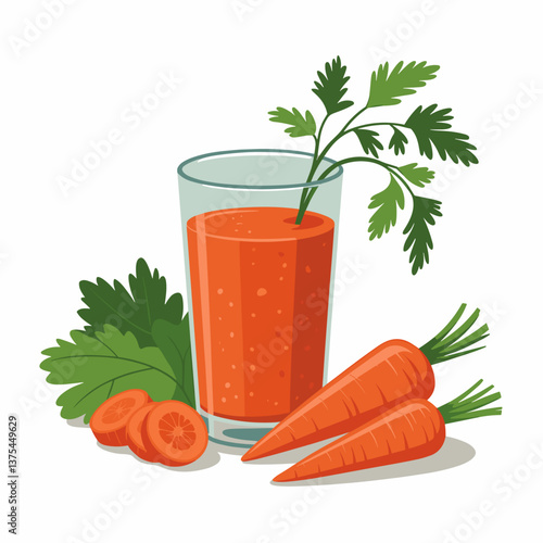 Carrot Juice Glass with Fresh Carrots and Parsley
