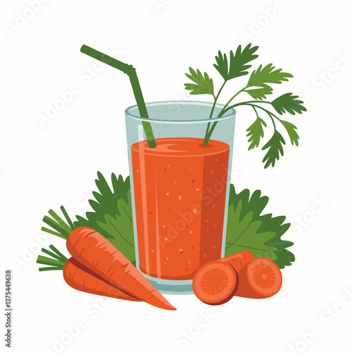 Carrot Juice Glass with Fresh Carrots and Parsley