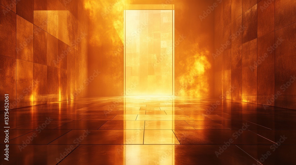Fiery Corridor Glowing Portal in an Amber-Lit Room Fiery Corridor Glowing Portal in an Amber-Lit Room