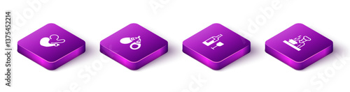 Set Isometric Spanish wineskin, Castanets, Wine bottle with glass and cook icon. Vector
