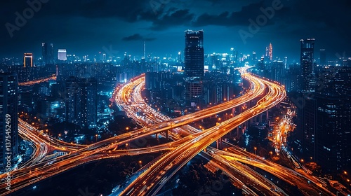 Wallpaper Mural Futuristic elevated highway winding through a modern cityscape at night with city lights glowing Torontodigital.ca