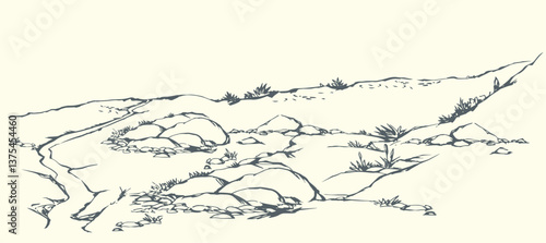 Vector drawing. Road in the mountains