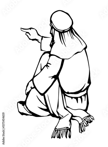 Vector drawing. Man sitting on the ground