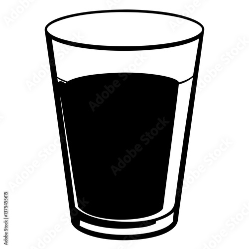 a simple illustration of a glass filled with a dark liquid. The glass is transparent, and the liquid appears to be quite dense