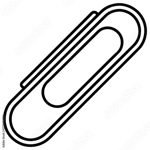 A minimalist black and white image of a paper clip, designed in a simple and clean style. The paper clip is isolated, highlighting its iconic shape 