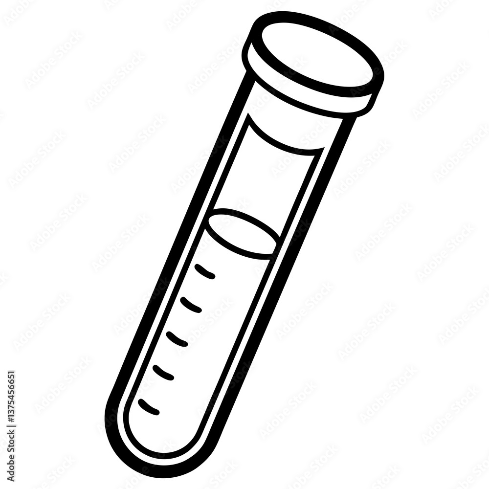 A laboratory test tube with a liquid inside. This image showcases a simple drawing with its iconic design. A laboratory test tube with a liquid inside. This image showcases a simple drawing with its iconic design.