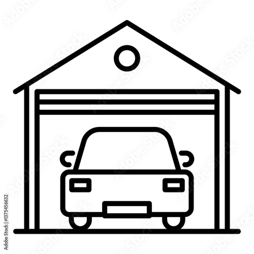 Home parking line icon, symbolizing garage, carport, driveway, and vehicle storage. Represents car shelter, auto maintenance, and residential parking.