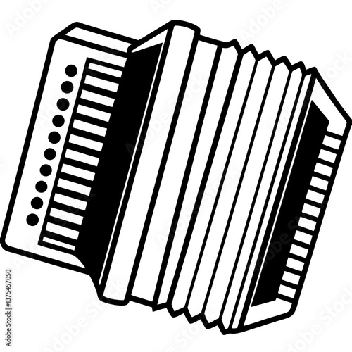 a detailed illustration of a black and white accordion, ready to make music