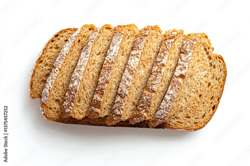 A loaf of bread that has been sliced into several pieces, placed on a white background. The bread has a golden-brown crust and a soft, airy interior. A loaf of bread that has been sliced into several pieces, placed on a white background. The bread has a golden-brown crust and a soft, airy interior.
