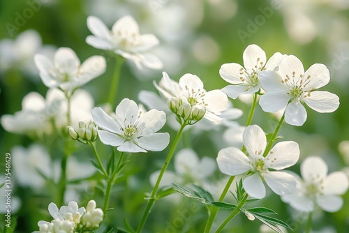 Close Up of White Wildflowers Orlaya grandiflora Delicate Laceflower in Meadow